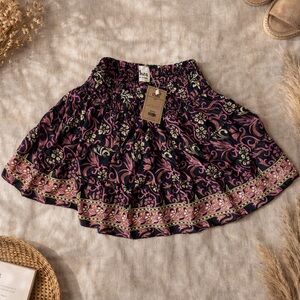 Rhea Floral Black & Pink Boho Tiered Skort-Skirt -